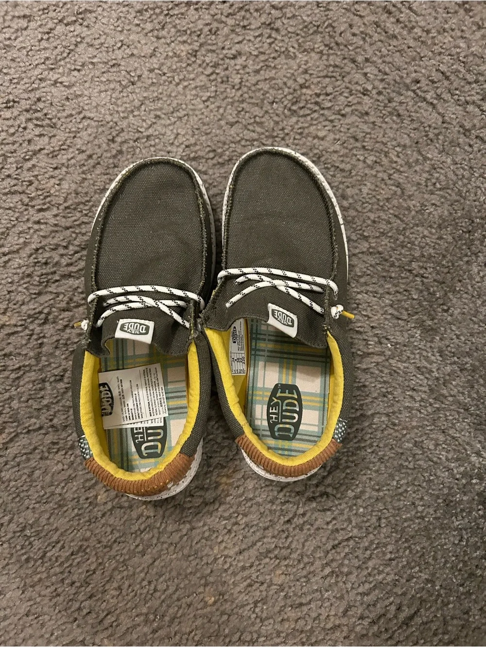 Hey Dude Olive Green Canvas Slip-On with Yellow Lining